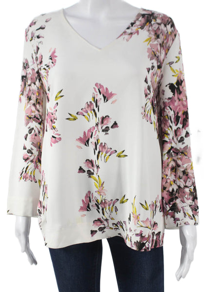 Escada Women V-Neck Floral Viscose Long Sleeve Zip Tunic Size 38