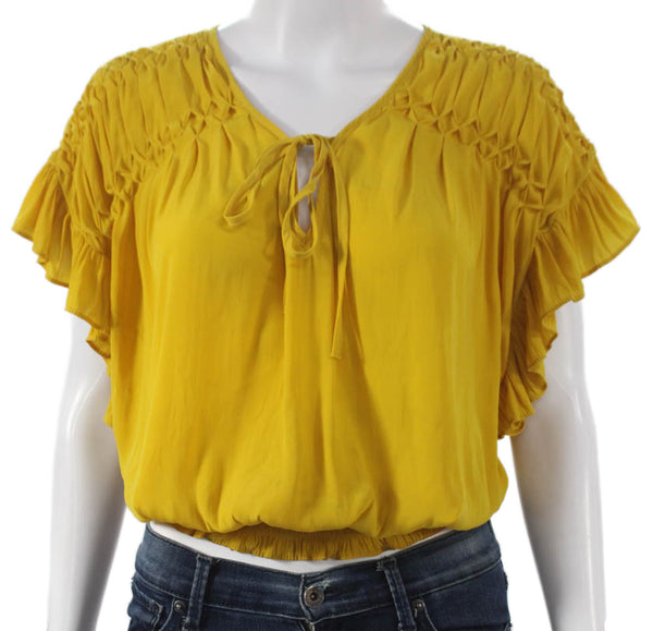 Ramy Brook Womens Basic V Neck Sleeveless Yellow Polyester Blouse Size XS