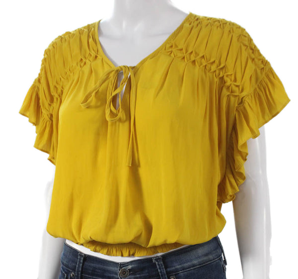 Ramy Brook Womens Basic V Neck Sleeveless Yellow Polyester Blouse Size XS