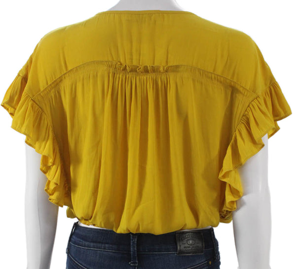 Ramy Brook Womens Basic V Neck Sleeveless Yellow Polyester Blouse Size XS