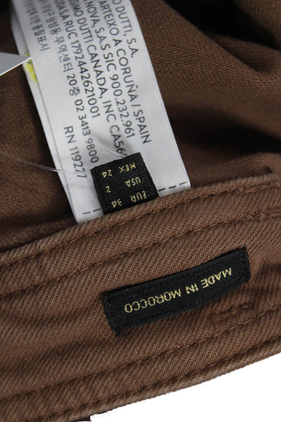 Massimo Dutti Women Wide Leg High Rise Brown Cotton Pants Size 2