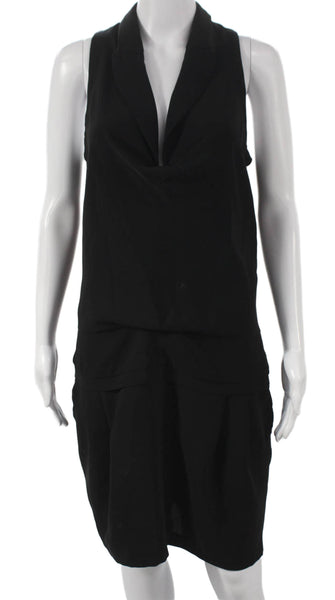 Zara Basic Women Shift Dress Black Sleeveless V-Neck Knee Zip Polyester Size L
