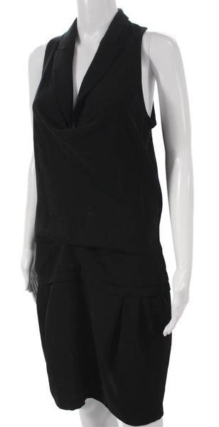 Zara Basic Women Shift Dress Black Sleeveless V-Neck Knee Zip Polyester Size L