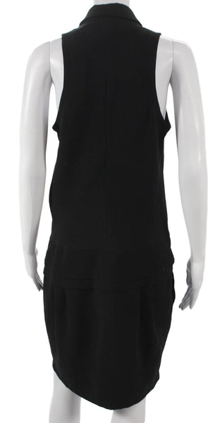 Zara Basic Women Shift Dress Black Sleeveless V-Neck Knee Zip Polyester Size L