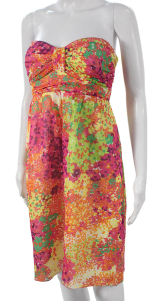 Shoshanna Women Silk Sundress Multicolor Floral Sweetheart Zip Size 10