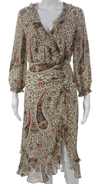 Veronica Beard Women Silk Multicolor Wrap Dress Long Sleeve V-Neck Size 00