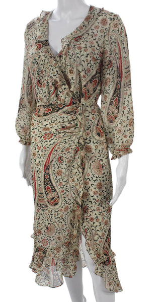 Veronica Beard Women Silk Multicolor Wrap Dress Long Sleeve V-Neck Size 00