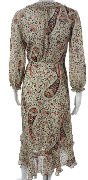 Veronica Beard Women Silk Multicolor Wrap Dress Long Sleeve V-Neck Size 00