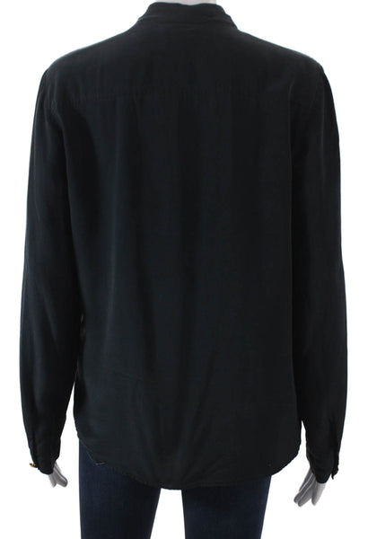 Club Monaco Womens Basic Silk Collared Long Sleeve Blouse Black Size L