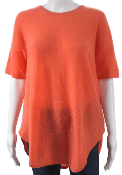 White + Warren Womens Cashmere Pullover Orange Round Neck Short Sleeve Size S