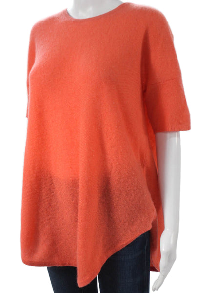 White + Warren Womens Cashmere Pullover Orange Round Neck Short Sleeve Size S