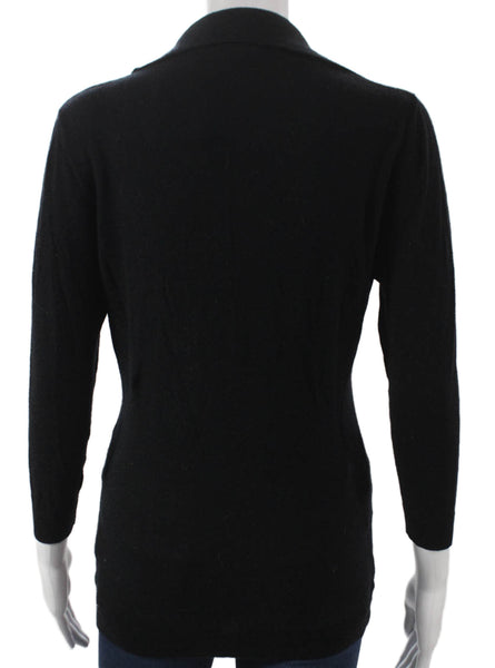 Tory Burch Women Henley Wool Collared Sweater Black 3/4 Sleeve Size M