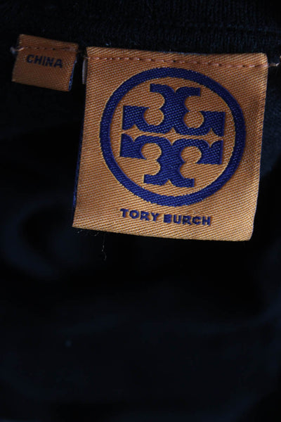 Tory Burch Women Henley Wool Collared Sweater Black 3/4 Sleeve Size M