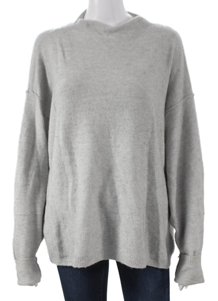Free People Womens Pullover Sweater Gray Mock Neck Nylon Long Sleeve Size L