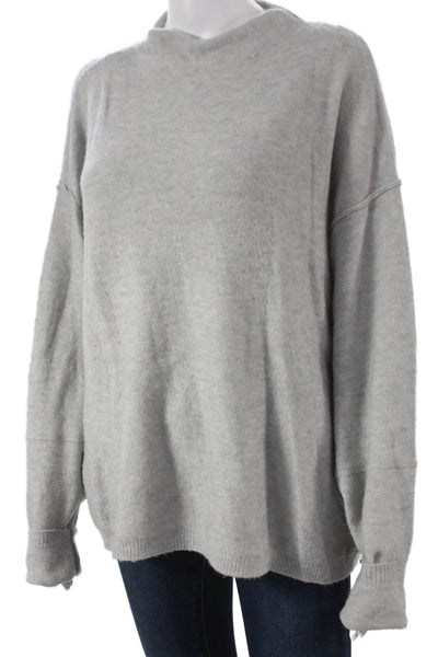 Free People Womens Pullover Sweater Gray Mock Neck Nylon Long Sleeve Size L