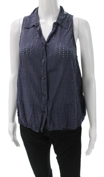 Equipment Femme Womens Basic Silk Sleeveless Collared Button-Up Top Blue Size S