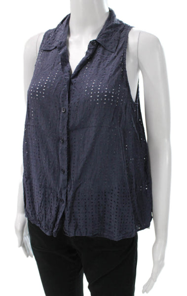Equipment Femme Womens Basic Silk Sleeveless Collared Button-Up Top Blue Size S
