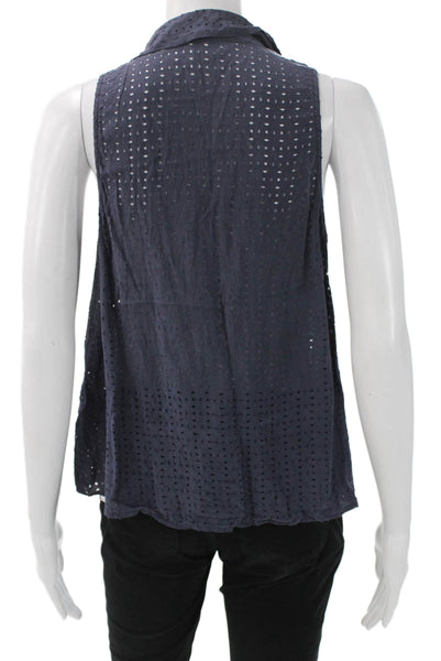 Equipment Femme Womens Basic Silk Sleeveless Collared Button-Up Top Blue Size S