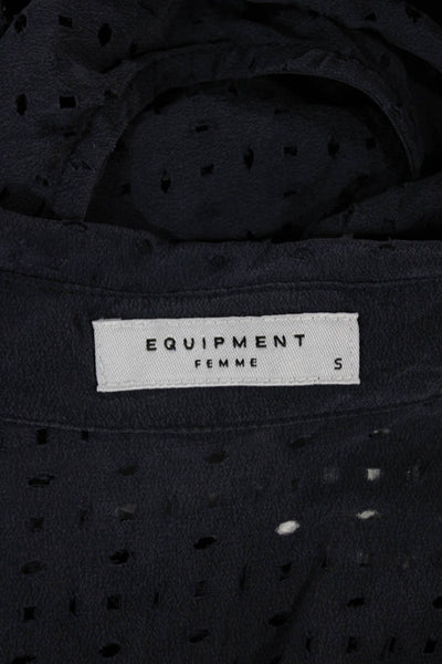 Equipment Femme Womens Basic Silk Sleeveless Collared Button-Up Top Blue Size S