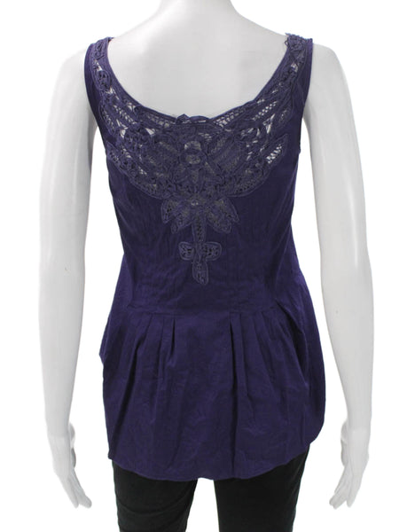 Rebecca Taylor Womens Purple Scoop Neck Sleeveless Tunic Cotton Size 0