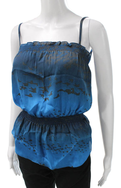 Rebecca Taylor Women Blue Animal Print Camisole Square Neck Size 0