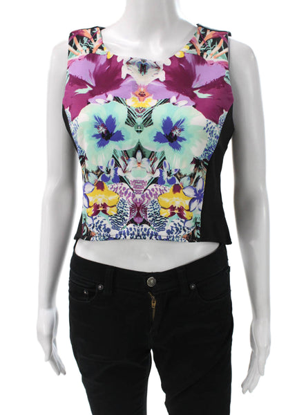 nicole by Nicole Miller Womens Cropped Floral Black Tank Size S