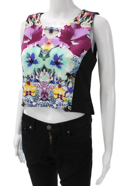 nicole by Nicole Miller Womens Cropped Floral Black Tank Size S