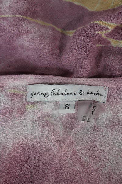 Young Fabulous & Broke Women Kimono Blouse Tie Dye Pink VNeck 3/4 Sleeve Size S