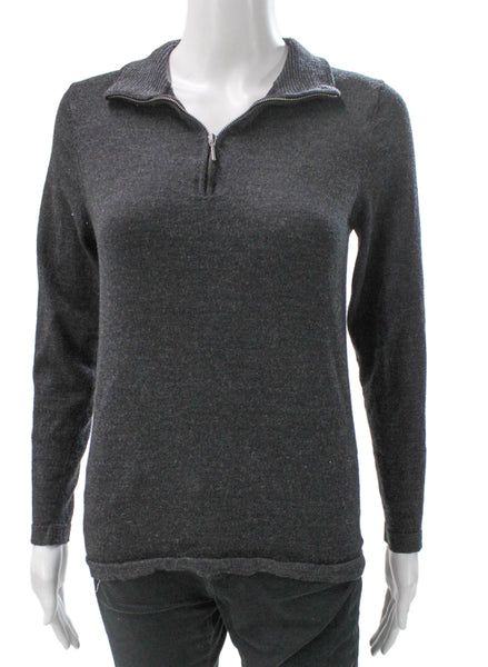 Patrick Assaraf Mens Gray Wool Collared Pullover Sweater Long Sleeve Size M