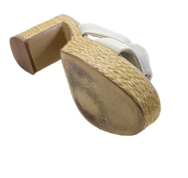 Ferragamo Women's Open Toe Platform Block Heel Sandals Beige Size 10
