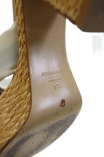 Ferragamo Women's Open Toe Platform Block Heel Sandals Beige Size 10