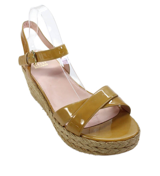 Stuart Weitzman Womens Patent Leather Espadrille Platform Sandals Beige Size 11