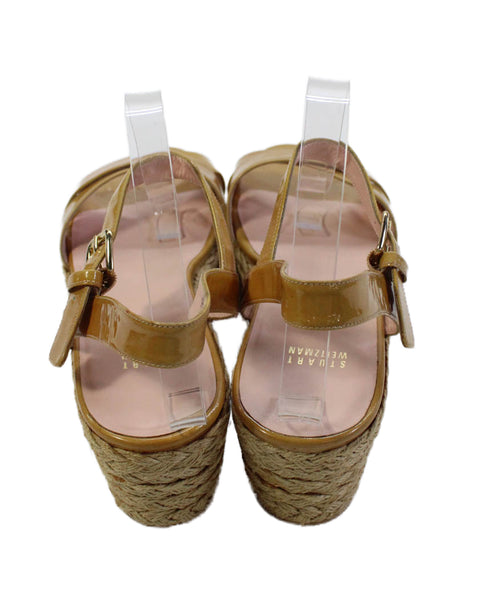 Stuart Weitzman Womens Patent Leather Espadrille Platform Sandals Beige Size 11