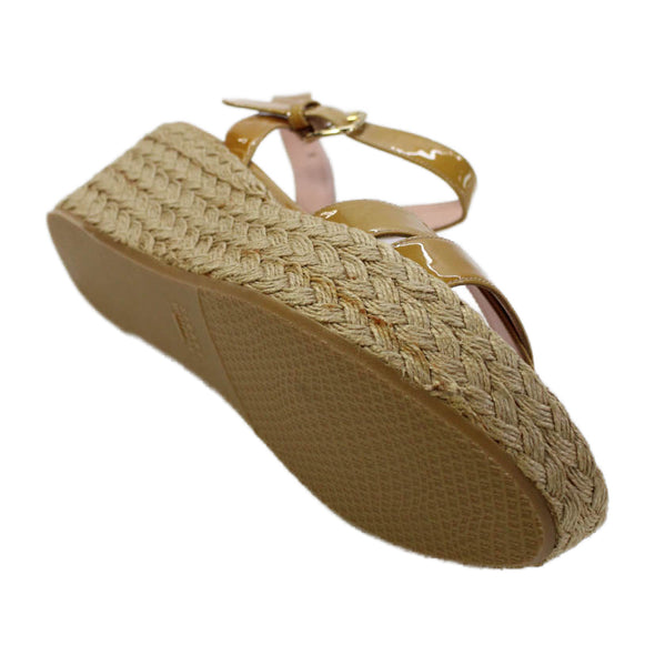 Stuart Weitzman Womens Patent Leather Espadrille Platform Sandals Beige Size 11