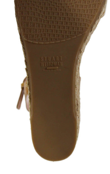 Stuart Weitzman Womens Patent Leather Espadrille Platform Sandals Beige Size 11
