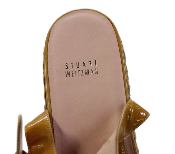 Stuart Weitzman Womens Patent Leather Espadrille Platform Sandals Beige Size 11
