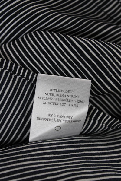 Theory Women Silk Striped Tunic Button-Up Black Collared Long Sleeve Size PP