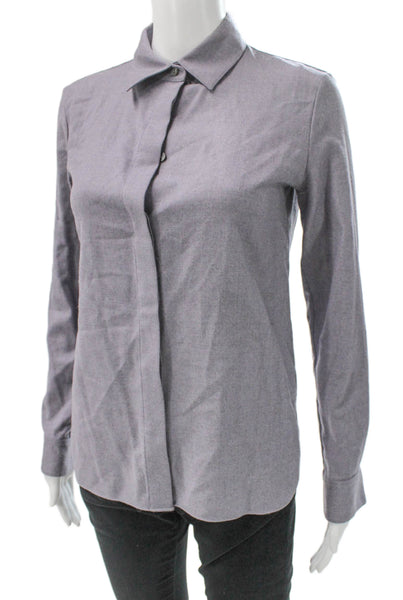 Theory Women Virgin Wool Collared Button-Up Blouse Gray Long Sleeve Size PP