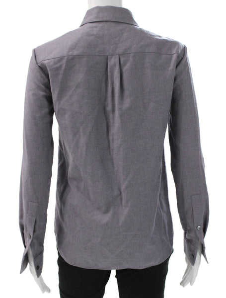 Theory Women Virgin Wool Collared Button-Up Blouse Gray Long Sleeve Size PP
