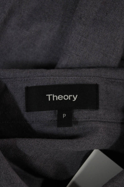 Theory Women Virgin Wool Collared Button-Up Blouse Gray Long Sleeve Size PP