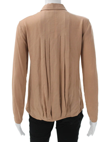 Theory Women Silk Collared Button Long Sleeve Basic Blouse Beige Size PP