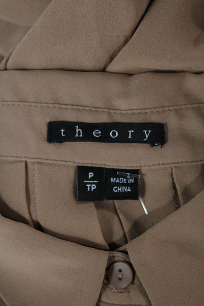 Theory Women Silk Collared Button Long Sleeve Basic Blouse Beige Size PP