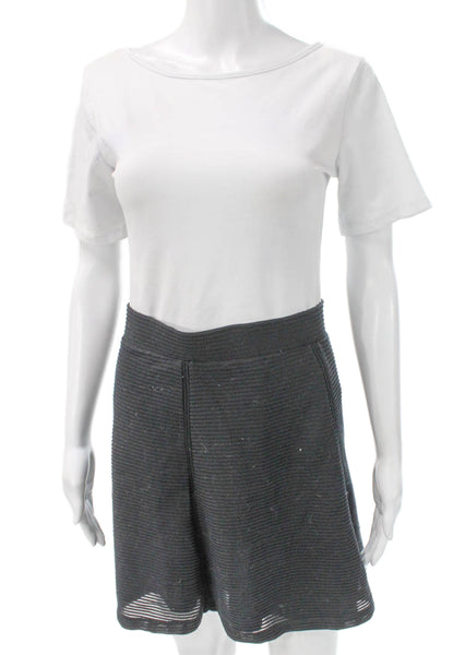 Vince Women A-Line Striped Gray Skirt Cotton Blend Short Pull On Size 2XS