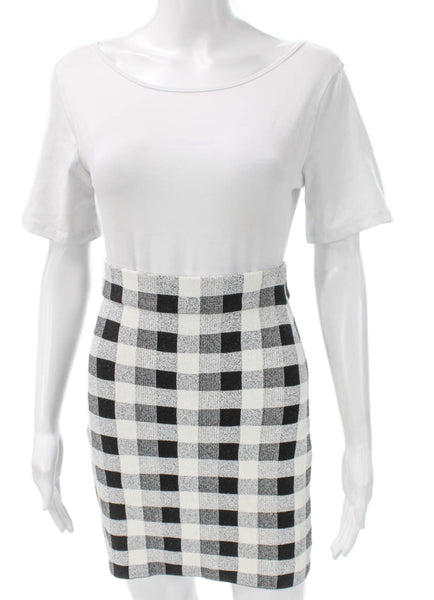 Theory Womens Straight Pencil Skirt Black Check Polyamide Short Size PP