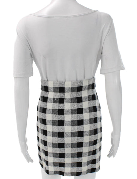 Theory Womens Straight Pencil Skirt Black Check Polyamide Short Size PP