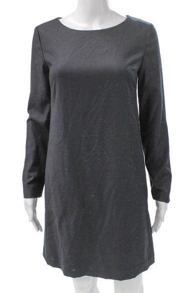 Theory Women Shift Dress Black Virgin Wool Boat Neck Long Sleeve Size PP