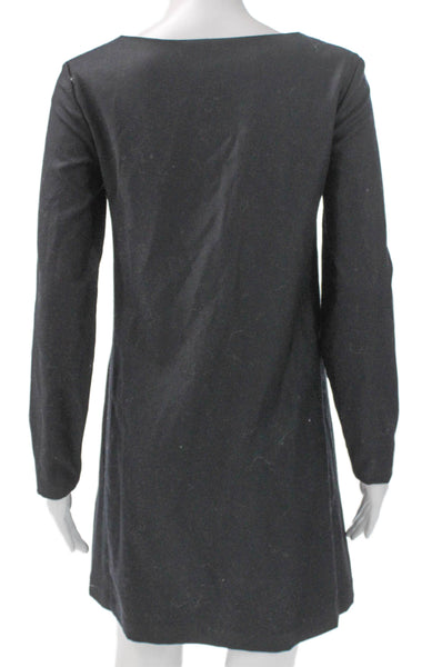 Theory Women Shift Dress Black Virgin Wool Boat Neck Long Sleeve Size PP