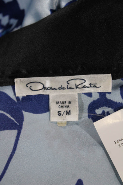 Oscar de la Renta Women Kaftan Dress Blue Floral V Neck Mid Calf Size S