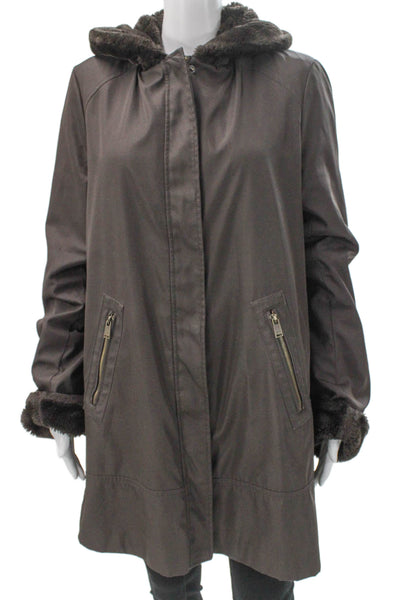 Marc New York Womens Brown Synthetic Parka Zip Size L