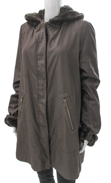 Marc New York Womens Brown Synthetic Parka Zip Size L